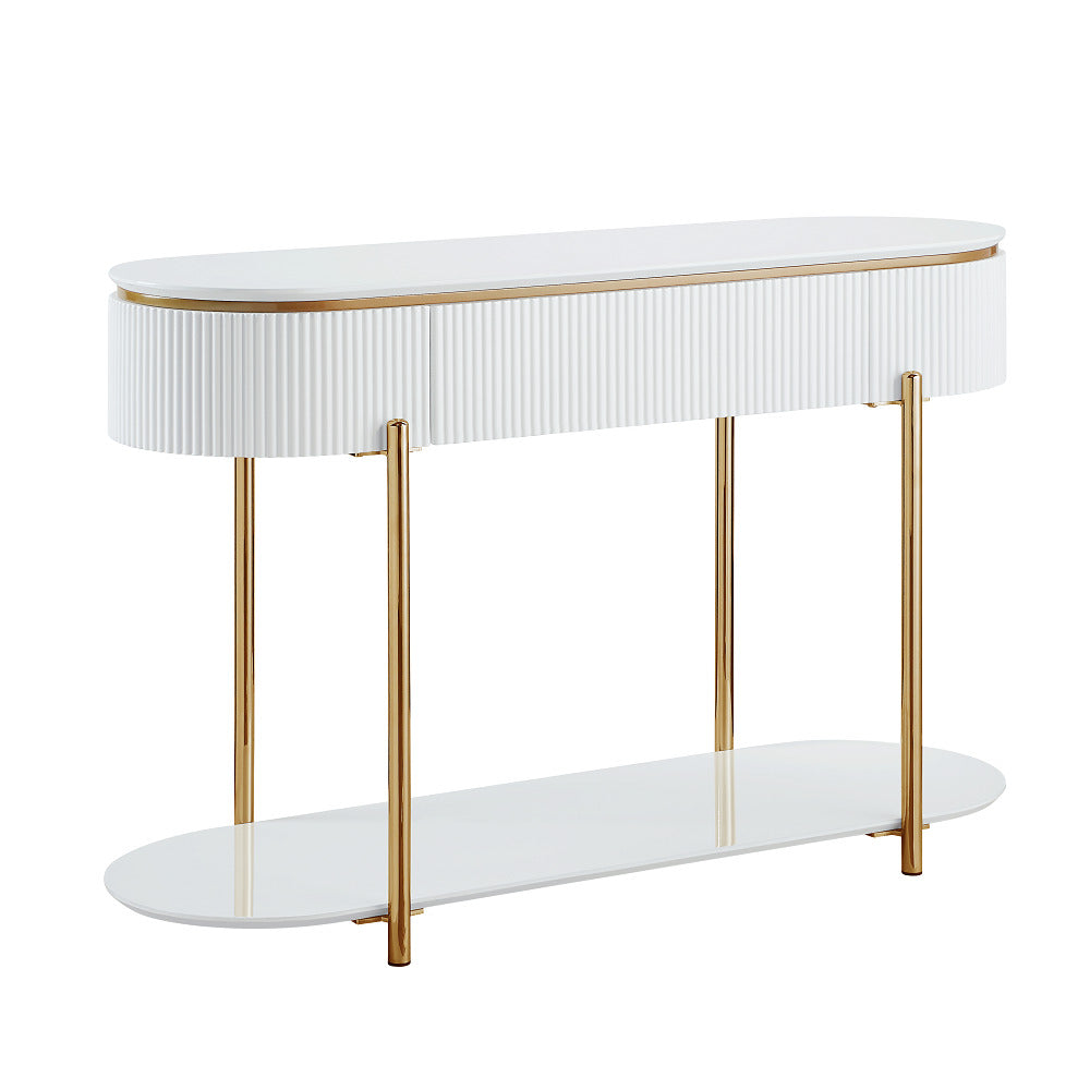 ACME Daveigh White High Gloss & Gold Sofa Table Model LV02466