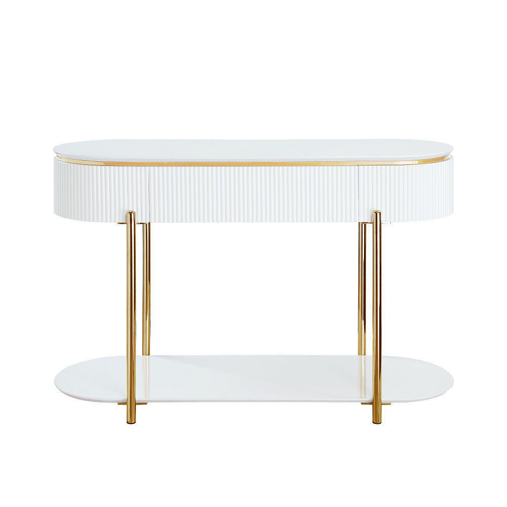 ACME Daveigh White High Gloss & Gold Sofa Table Model LV02466