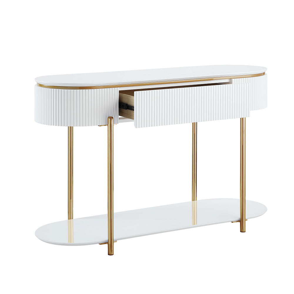 ACME Daveigh White High Gloss & Gold Sofa Table Model LV02466