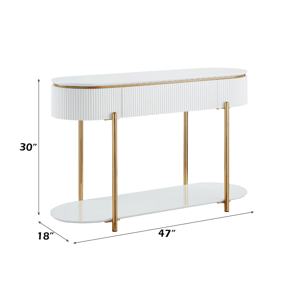 ACME Daveigh White High Gloss & Gold Sofa Table Model LV02466