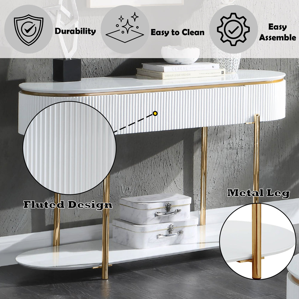 ACME Daveigh White High Gloss & Gold Sofa Table Model LV02466