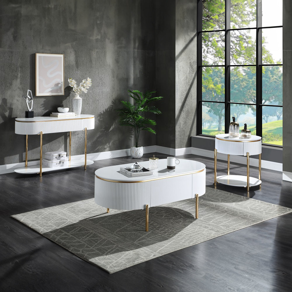 ACME Daveigh White High Gloss & Gold Sofa Table Model LV02466