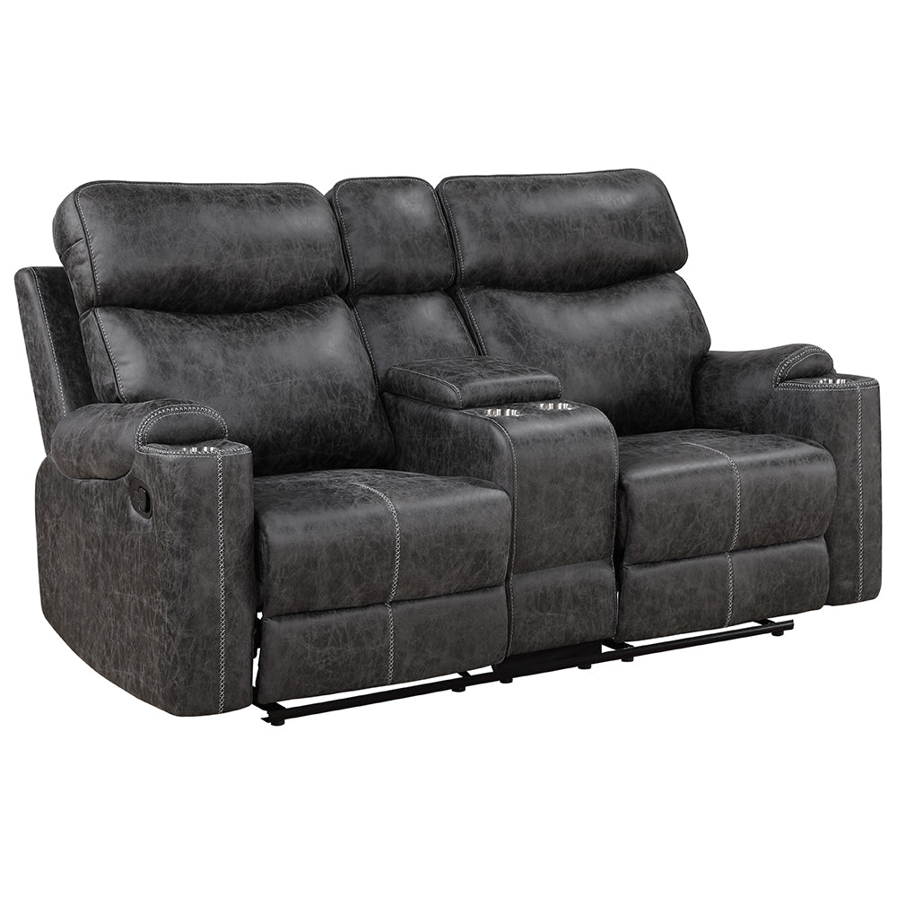ACME Hirah Dark Gray Polish Microfiber Motion Loveseat with Console & USB Port Model LV02571