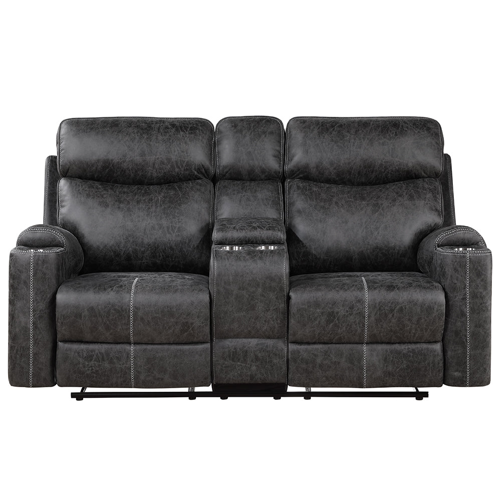 ACME Hirah Dark Gray Polish Microfiber Motion Loveseat with Console & USB Port Model LV02571