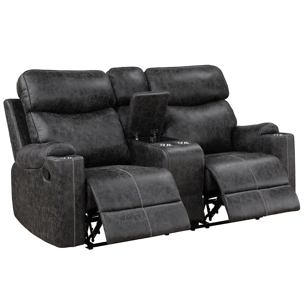 ACME Hirah Dark Gray Polish Microfiber Motion Loveseat with Console & USB Port Model LV02571