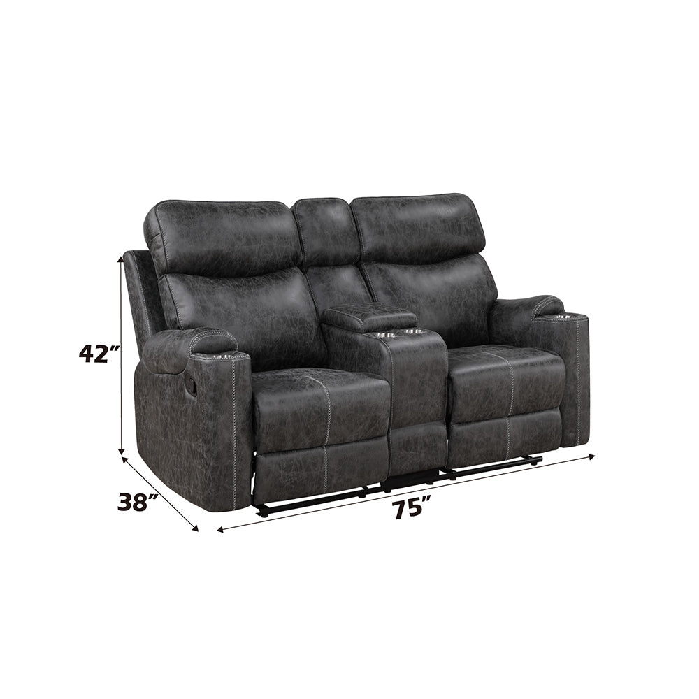 ACME Hirah Dark Gray Polish Microfiber Motion Loveseat with Console & USB Port Model LV02571