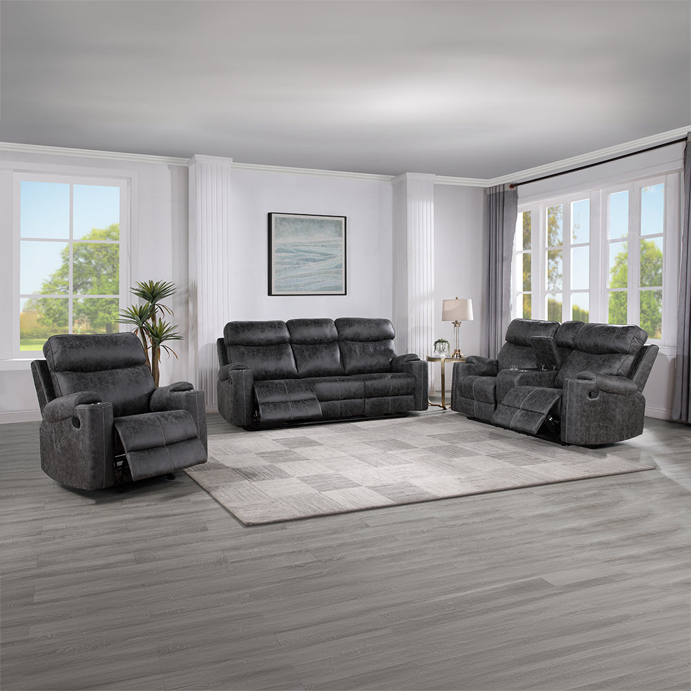 ACME Hirah Dark Gray Polish Microfiber Motion Loveseat with Console & USB Port Model LV02571