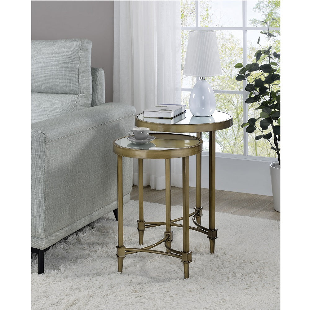 ACME Aditya Mirror & Antique Brass Nesting End Table Model LV02596