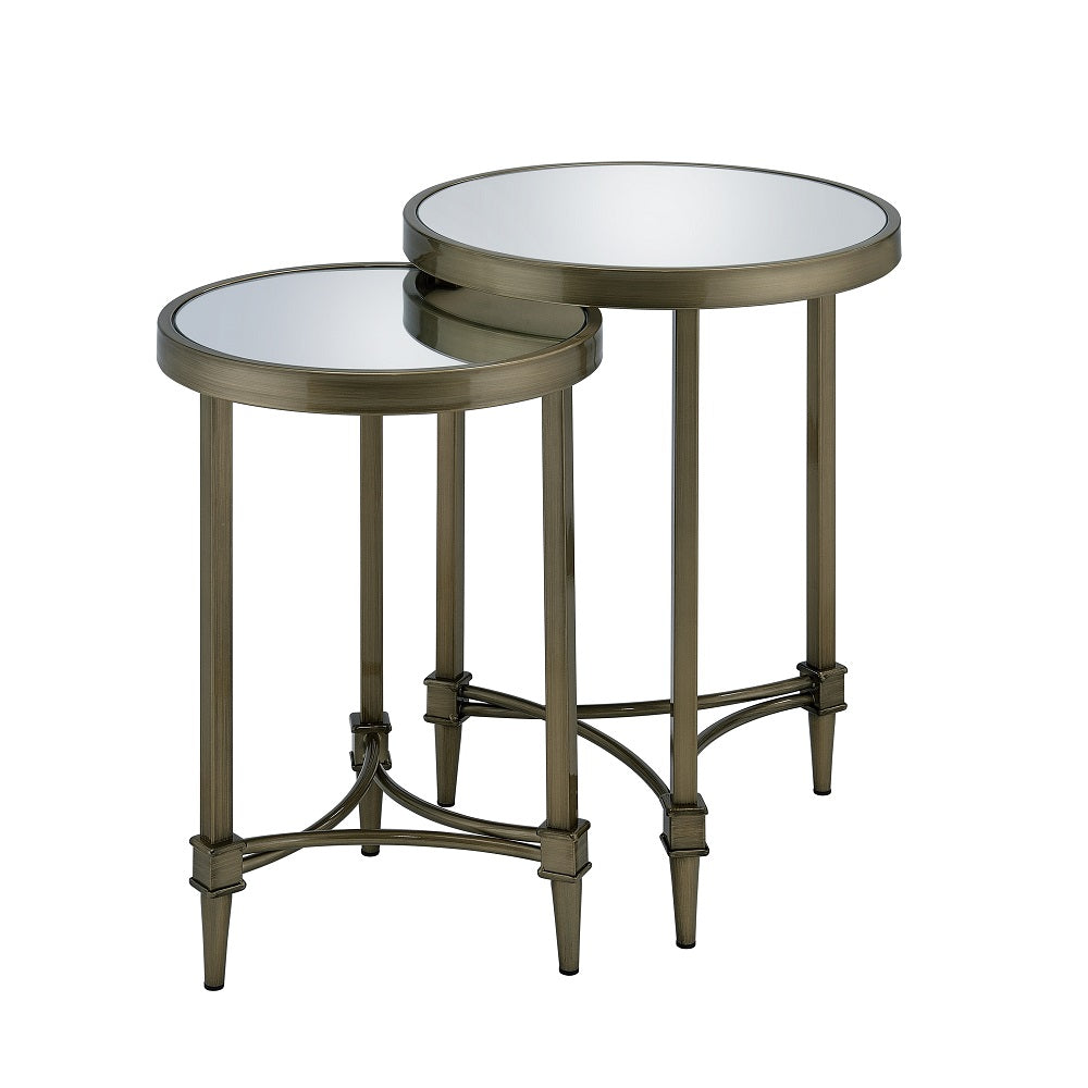 ACME Aditya Mirror & Antique Brass Nesting End Table Model LV02596