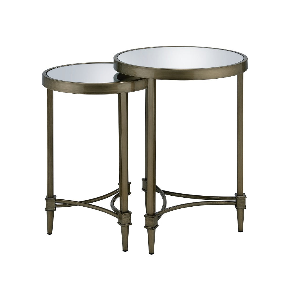 ACME Aditya Mirror & Antique Brass Nesting End Table Model LV02596