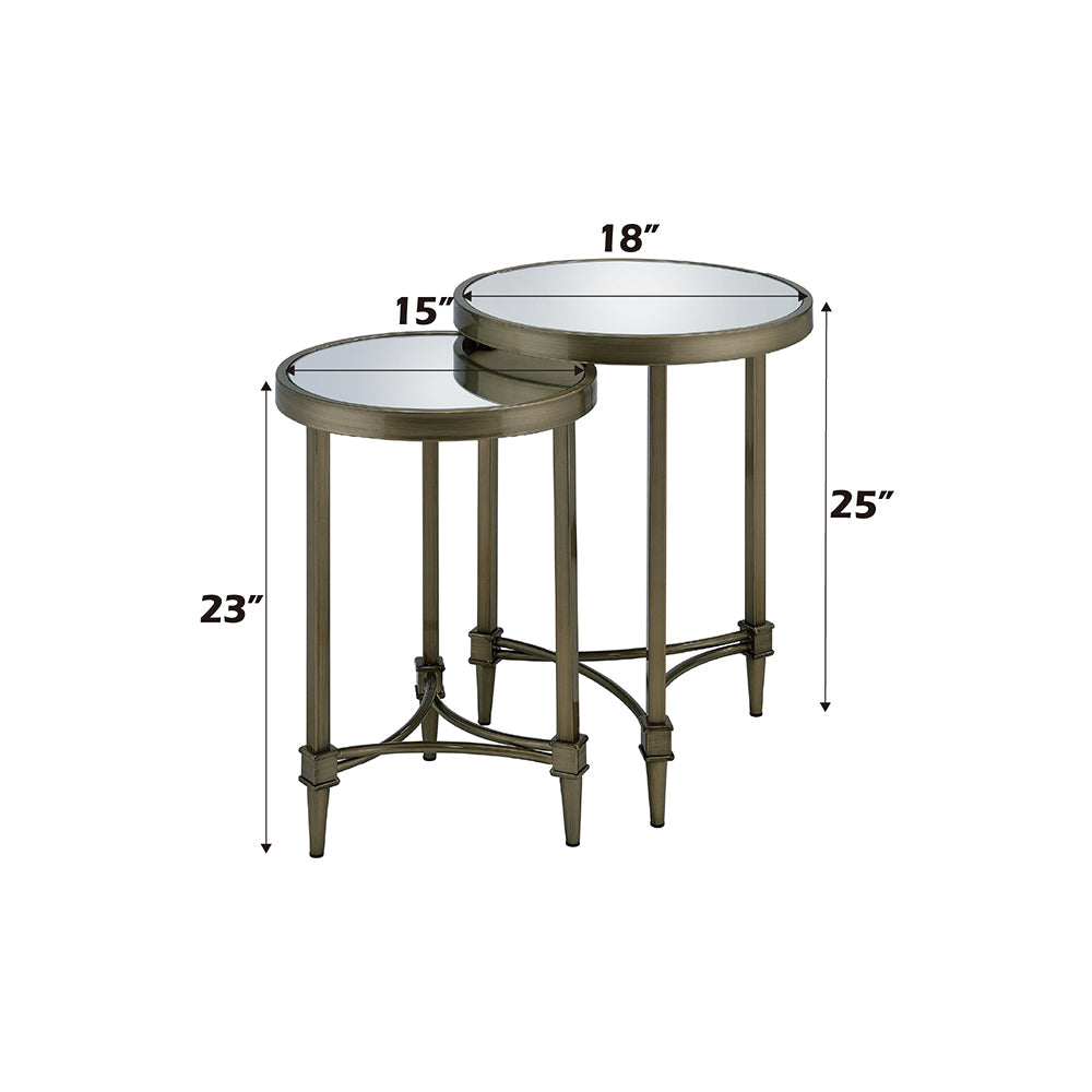 ACME Aditya Mirror & Antique Brass Nesting End Table Model LV02596