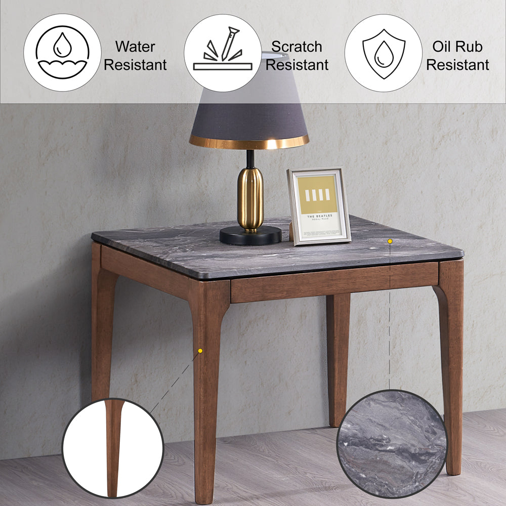 ACME Bevis Engineered Stone & Walnut End Table Model LV02646