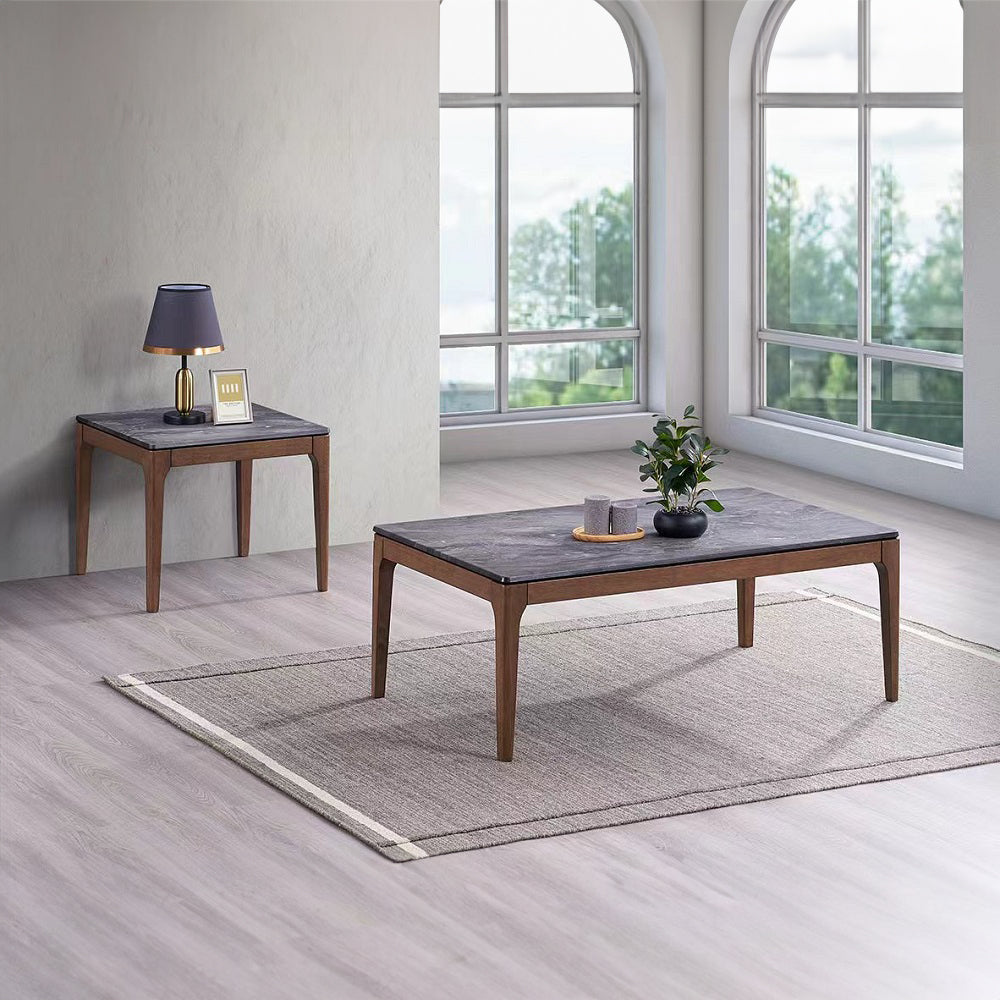 ACME Bevis Engineered Stone & Walnut End Table Model LV02646