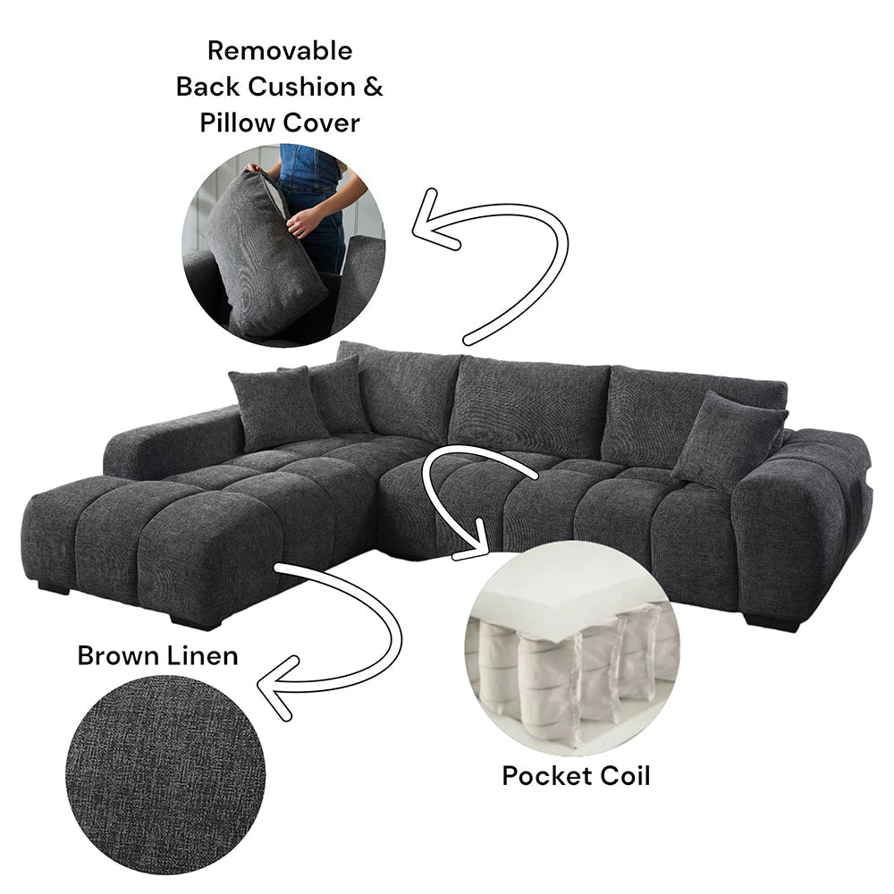 ACME Chosen Gray Chenille Sectional Sofa with 3 Pillows Model LV02720