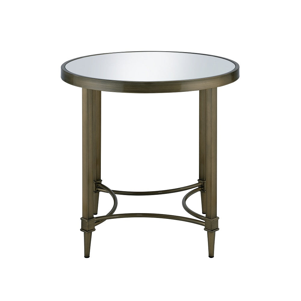 ACME Aditya Mirrored & Antique Brass End Table Model LV02736