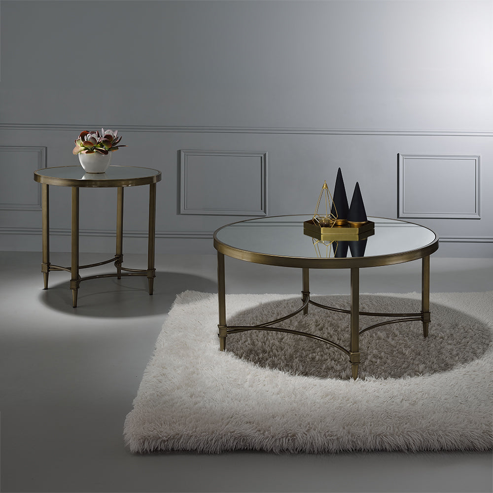 ACME Aditya Mirrored & Antique Brass End Table Model LV02736