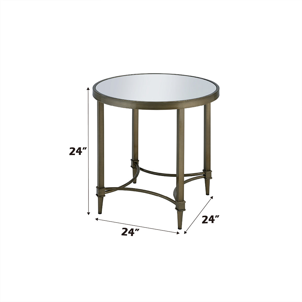ACME Aditya Mirrored & Antique Brass End Table Model LV02736