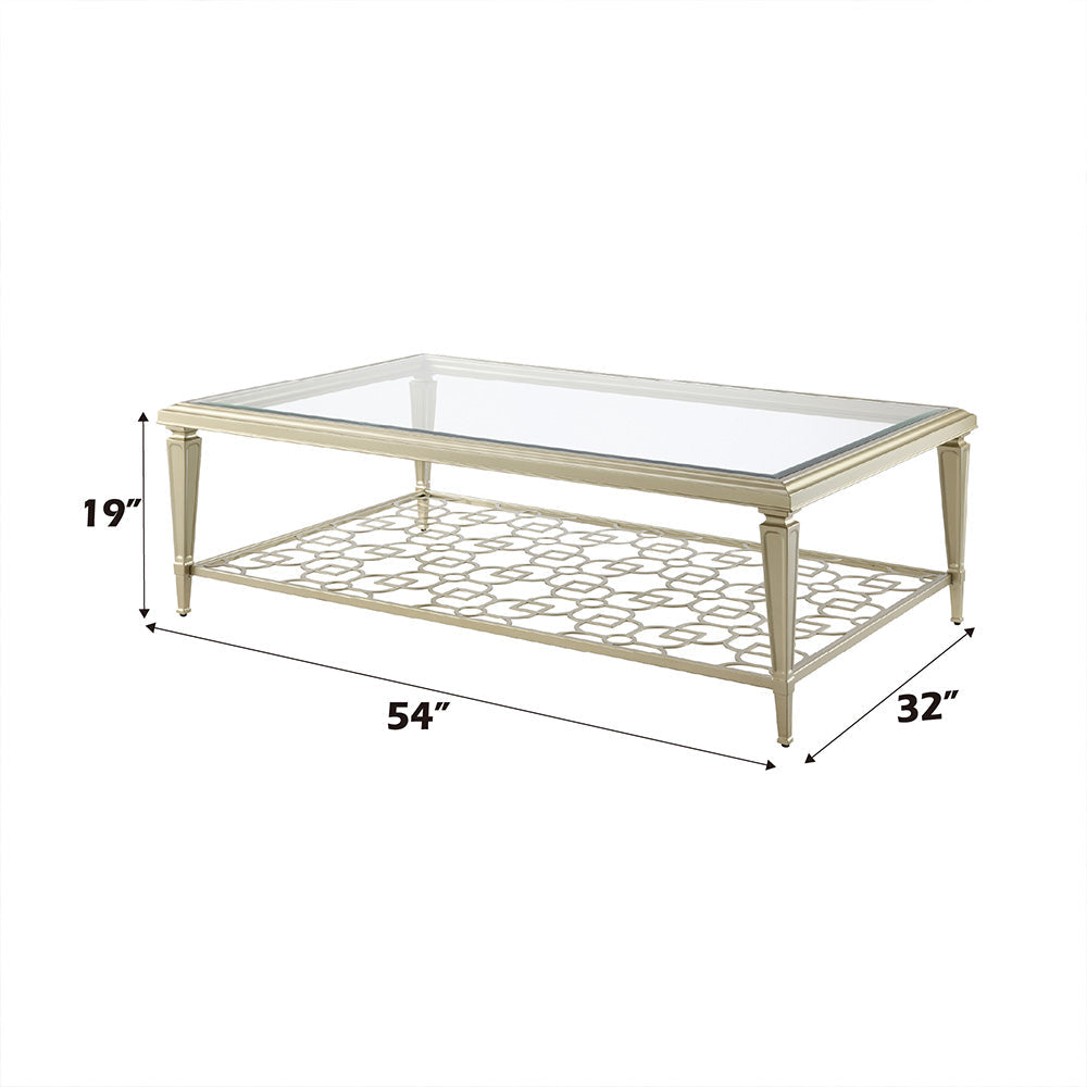 ACME Zaba Glass Top & Champagne Coffee Table Model LV02785