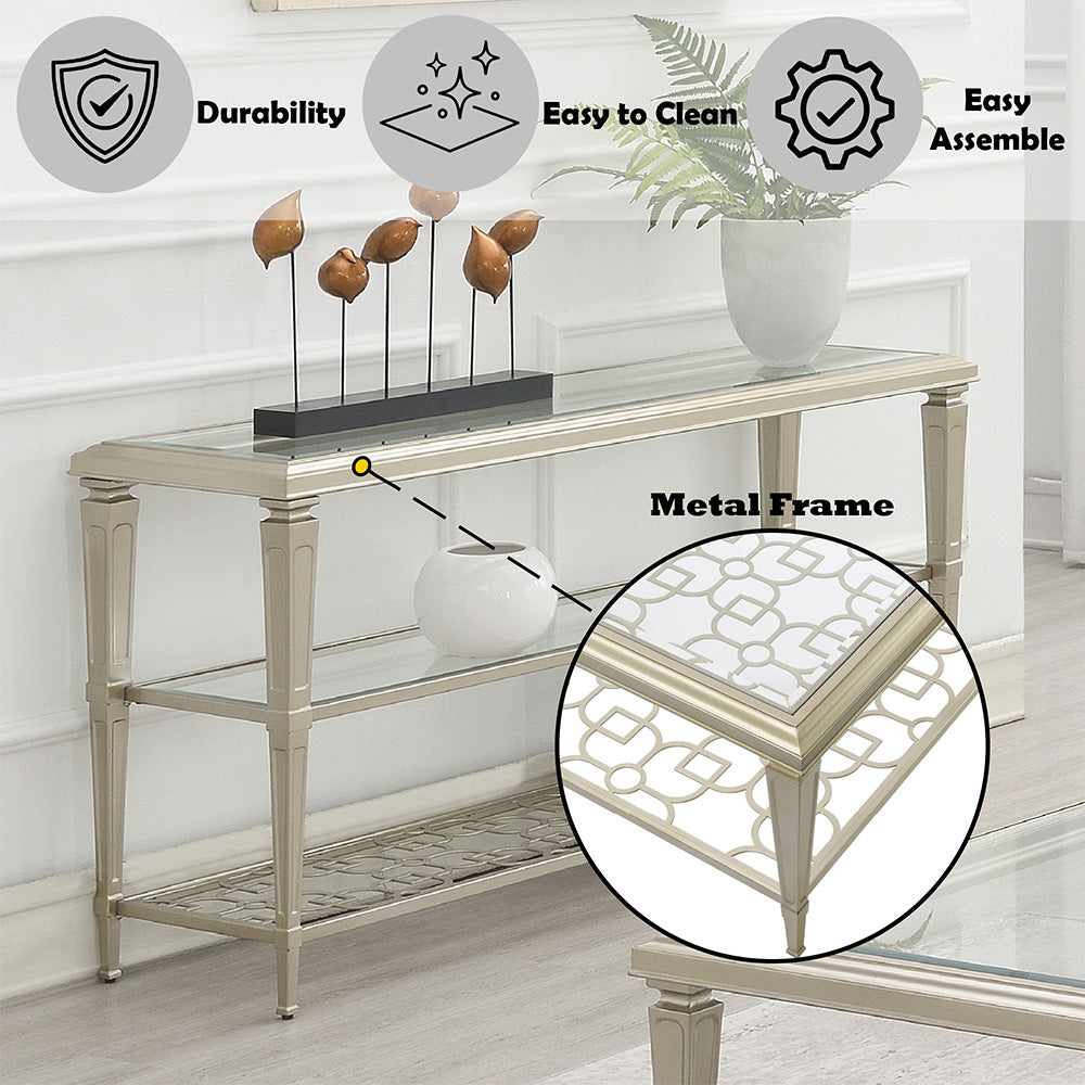 ACME Zaba Glass & Champagne Sofa Table Model LV02787