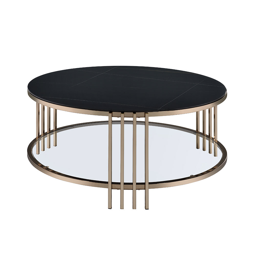 ACME Abisha Sintered Stone Top & Champagne Coffee Table Model LV02815