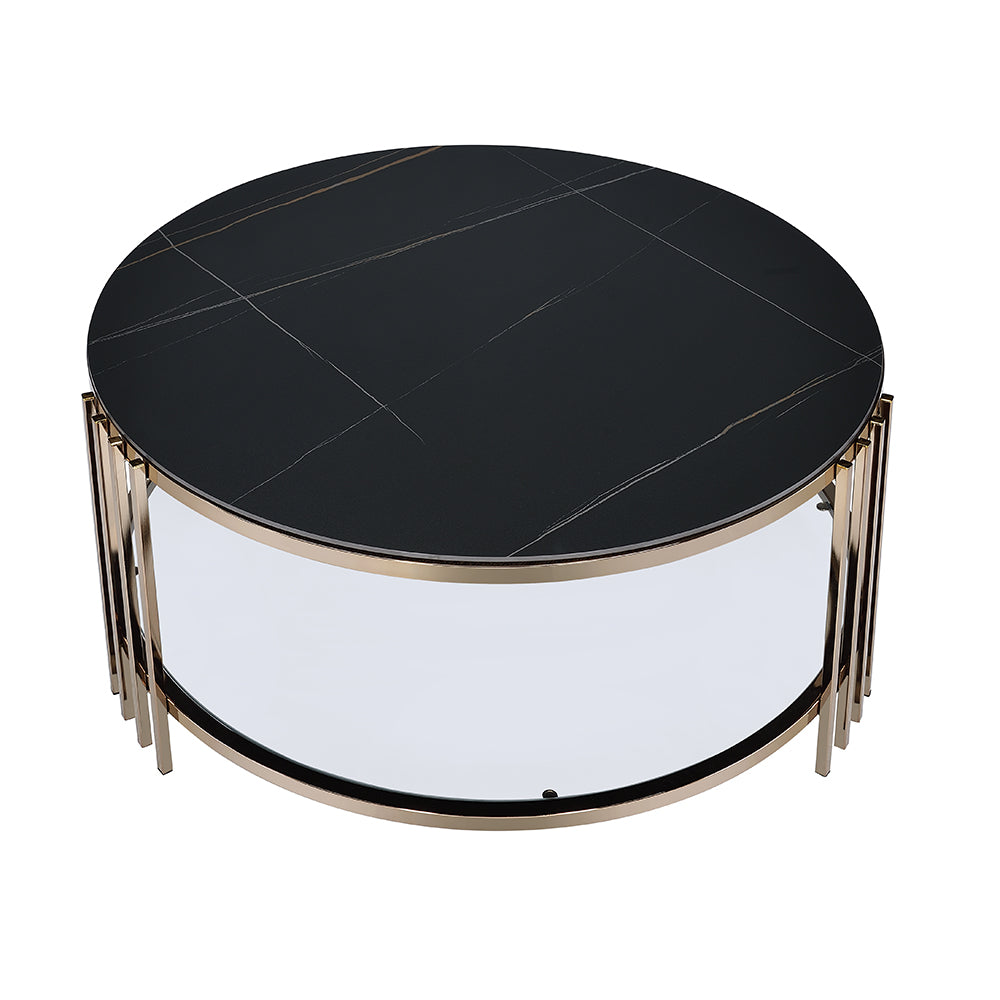 ACME Abisha Sintered Stone Top & Champagne Coffee Table Model LV02815
