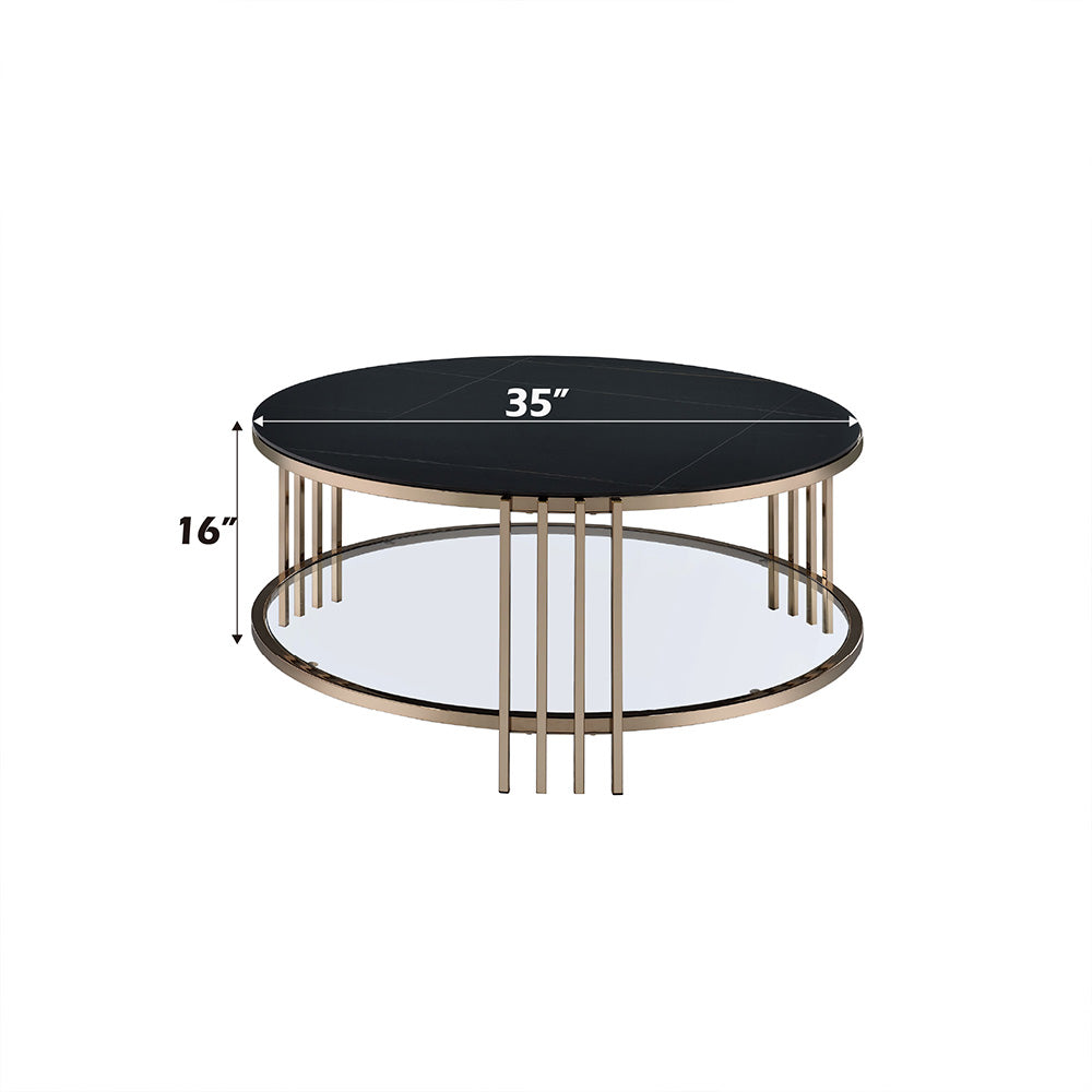 ACME Abisha Sintered Stone Top & Champagne Coffee Table Model LV02815