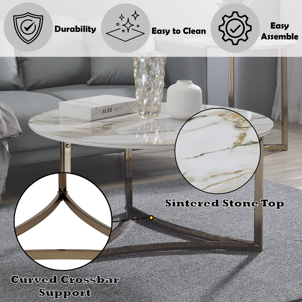 ACME Aziz Sintered Stone Top & Champagne Coffee Table Model LV02825