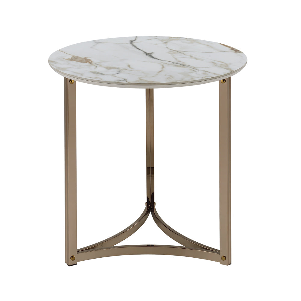 ACME Aziz Sintered Stone Top & Champagne End Table Model LV02826