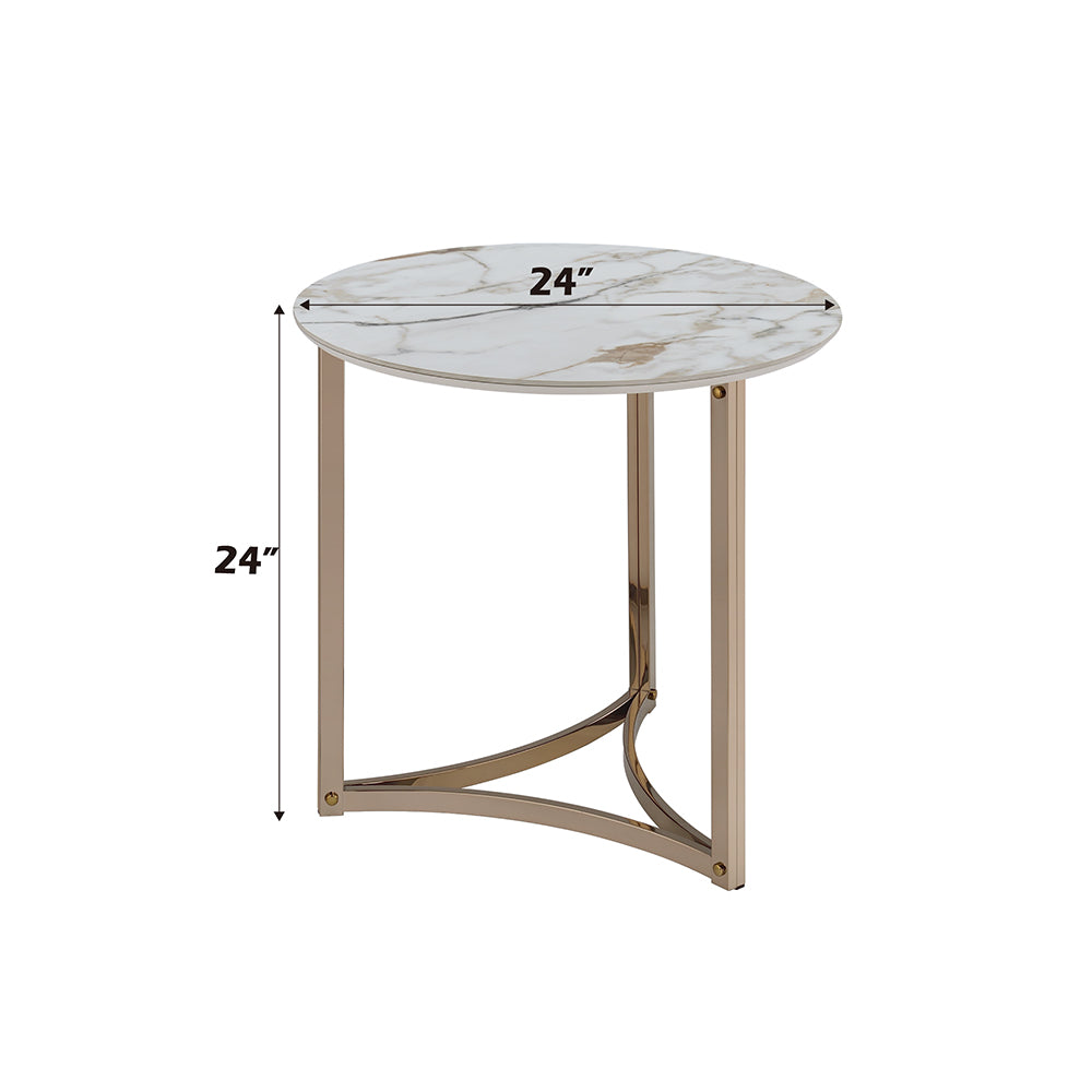 ACME Aziz Sintered Stone Top & Champagne End Table Model LV02826