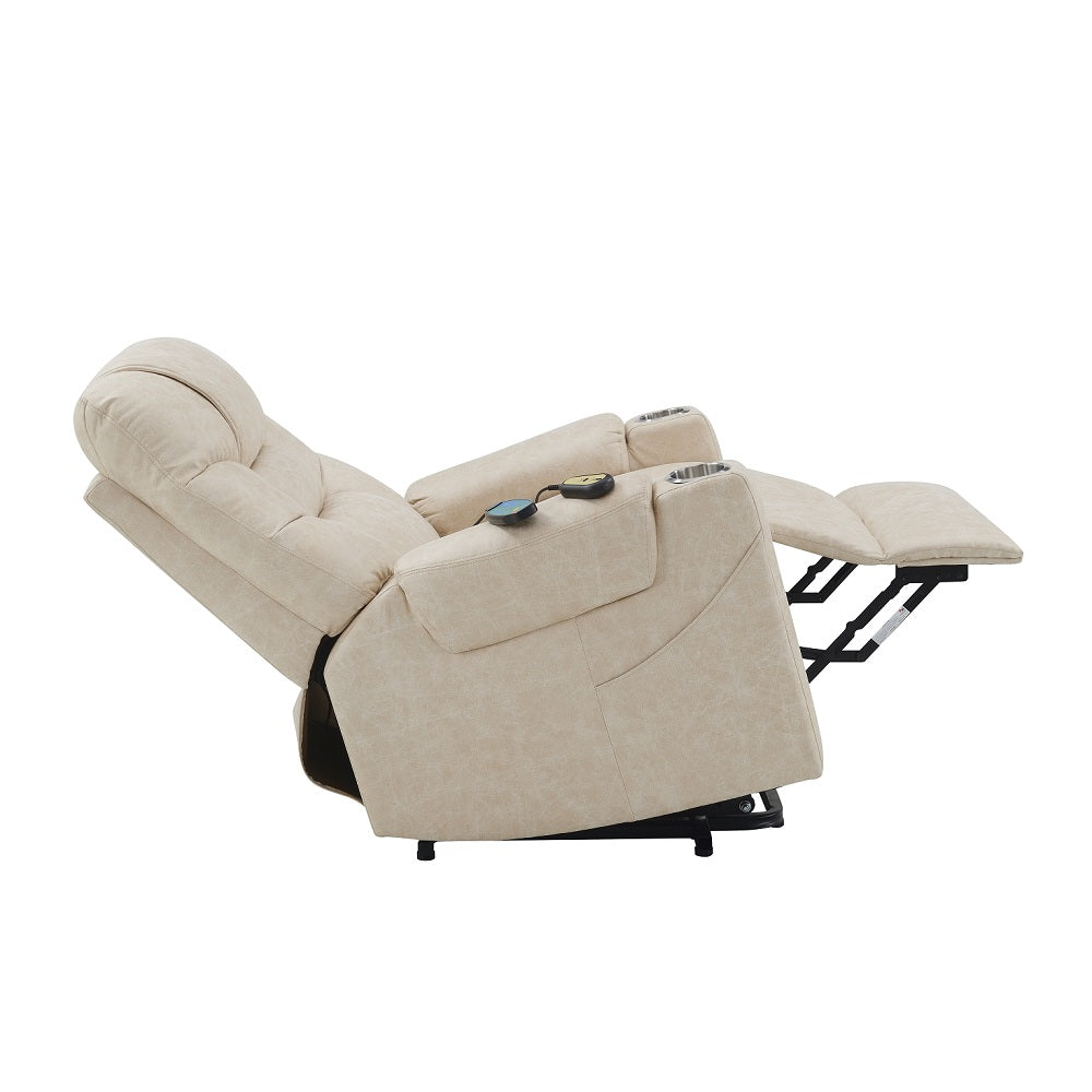 ACME Nairi Ivory Polished Microfiber Power Recliner with Lift Heating & Massage Model LV02995
