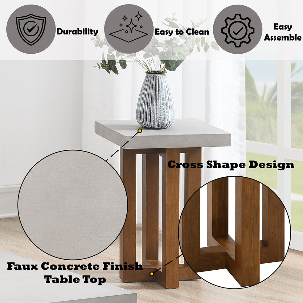 ACME Keven Faux Concrete Top & Walnut End Table Model LV03016