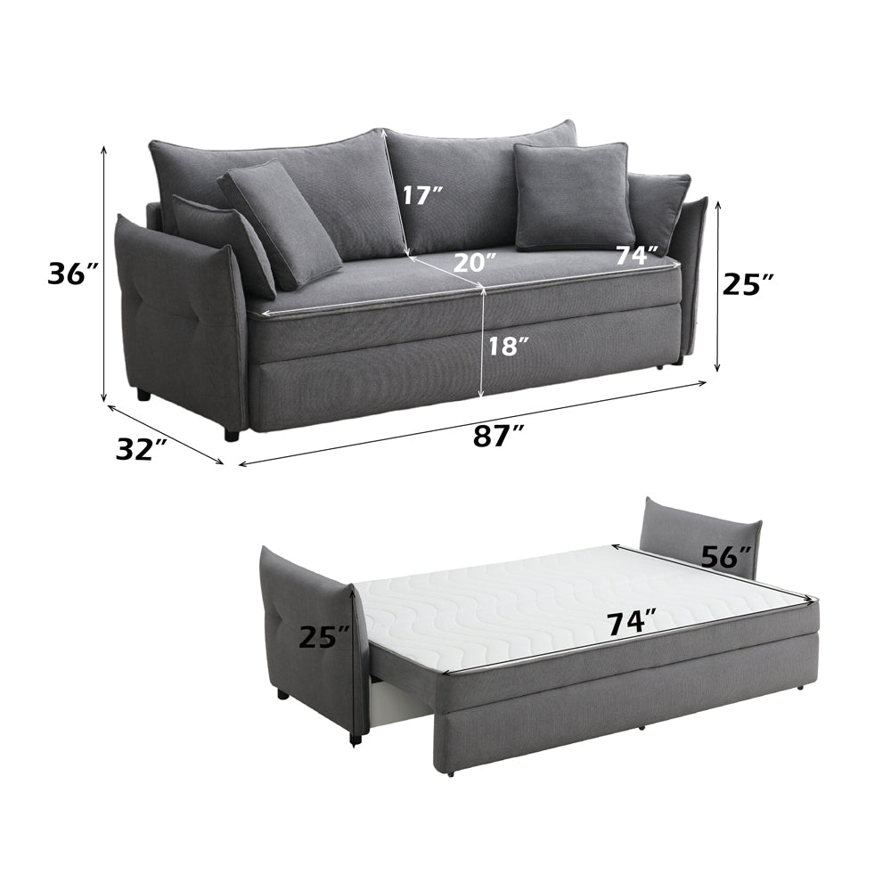 ACME Irina Gray Fabric Sofa with Sleeper Storage & 4 Pillows Model LV03100
