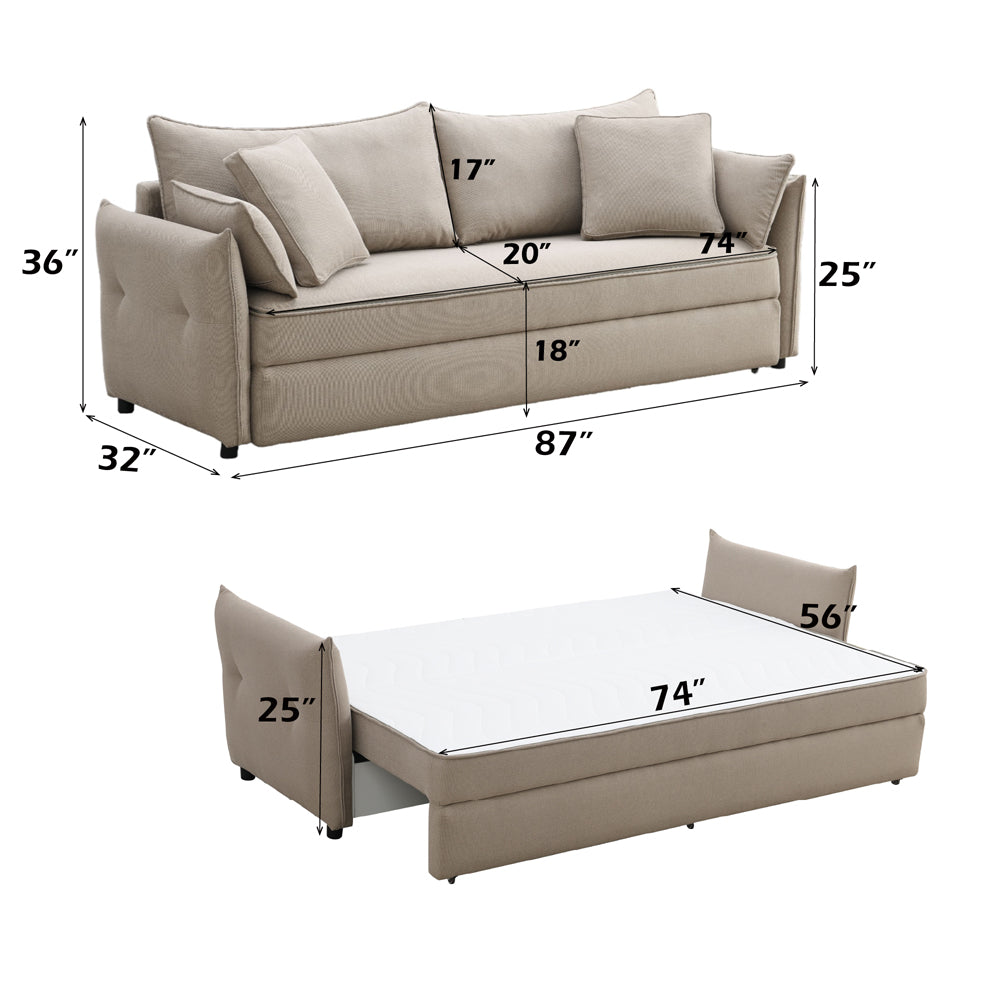 ACME Irina Beige Fabric Sofa with Sleeper Storage & 4 Pillows Model LV03110