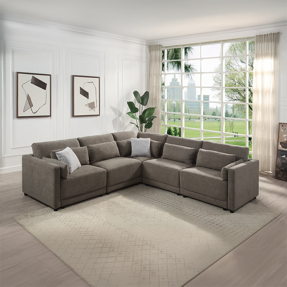 ACME Rylie Brown Linen Modular Armless Chair with Pillow Model LV03152
