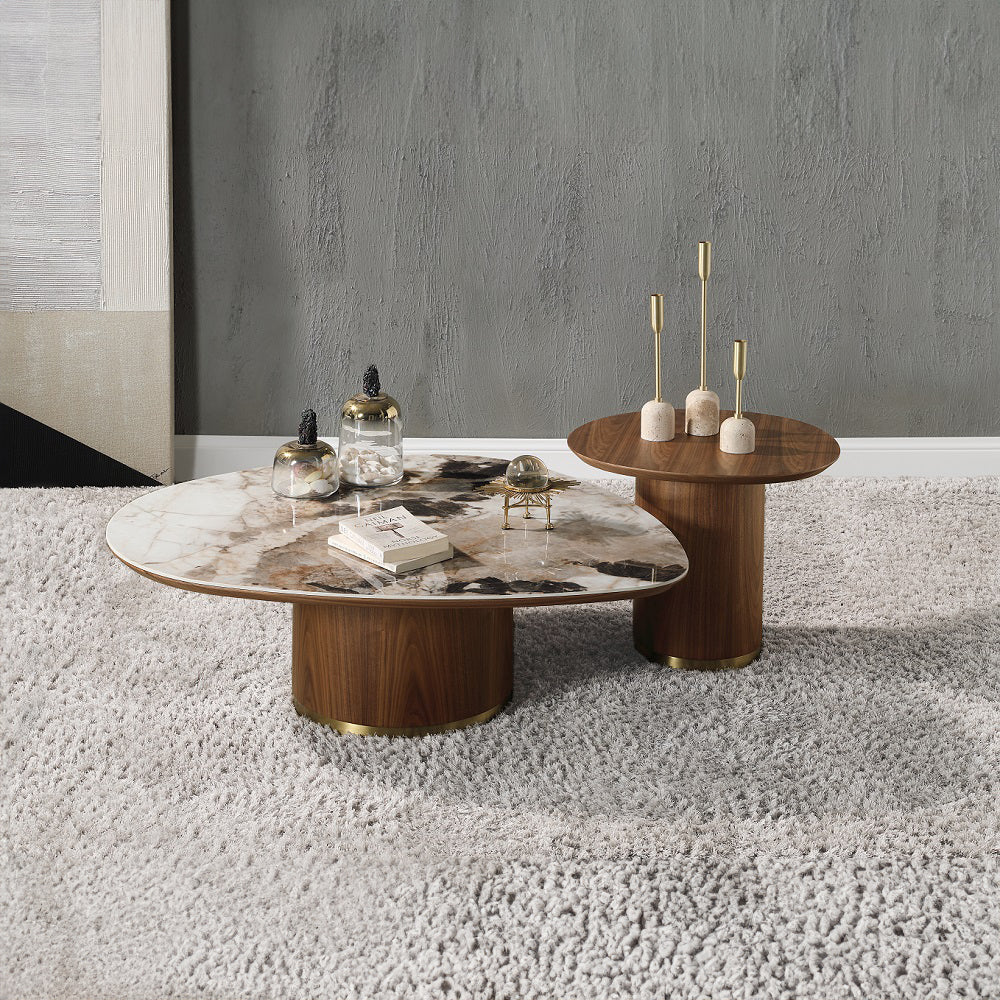 ACME Willene Ceramic Top & Dark Oak Coffee Table with Ceramic Top Model LV03155
