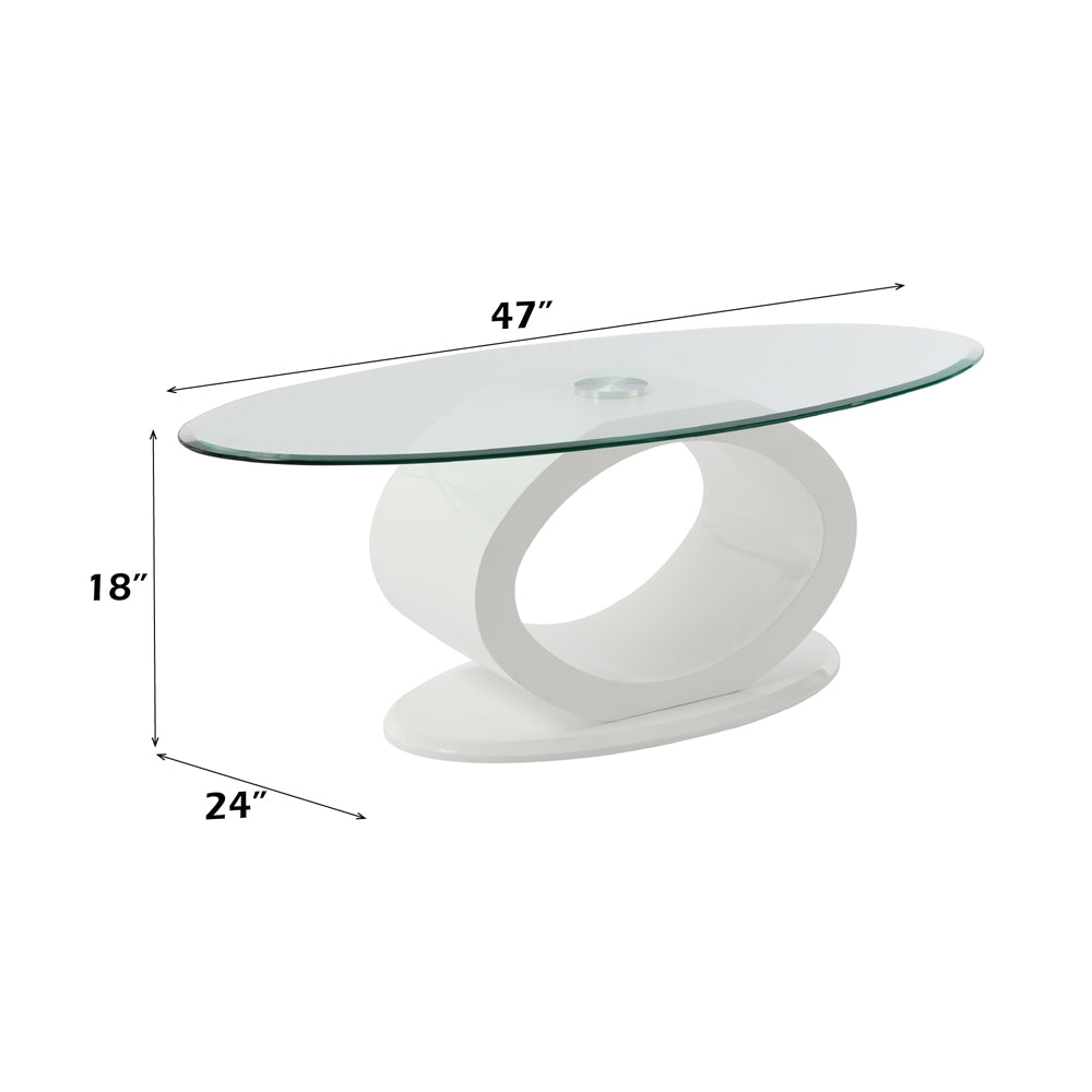 ACME Larry Glass Top White High Gloss Coffee Table Model LV03185
