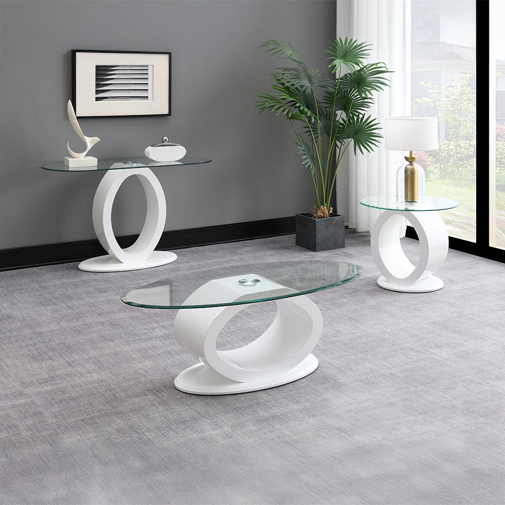ACME Larry Glass Top White High Gloss Coffee Table Model LV03185
