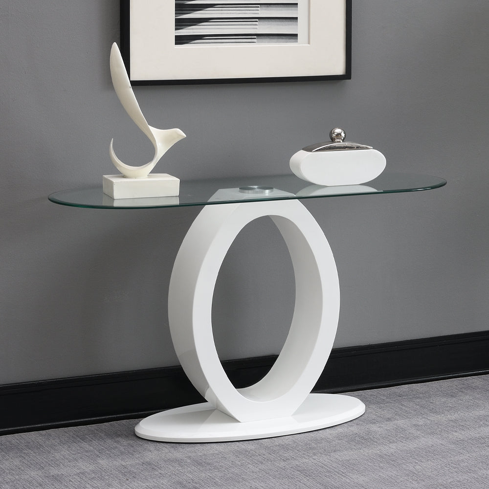 ACME Larry Glass Top White High Gloss Sofa Table Model LV03187
