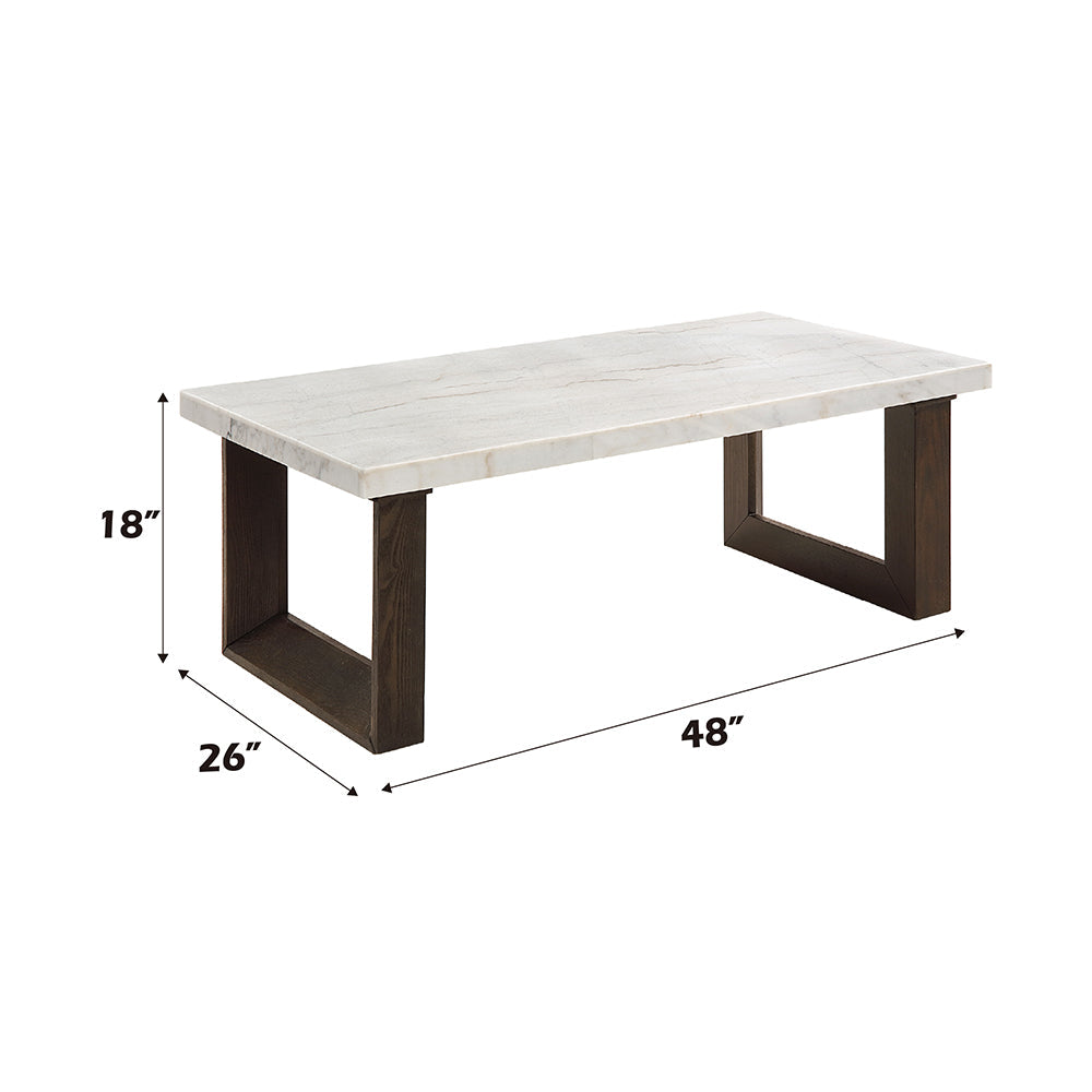 ACME Edwyn Natural Marble Top & Espresso Coffee Table with Natural Marble Top Model LV03205