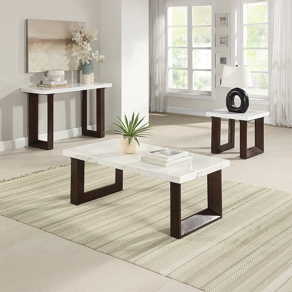 ACME Edwyn Natural Marble Top & Espresso Coffee Table with Natural Marble Top Model LV03205