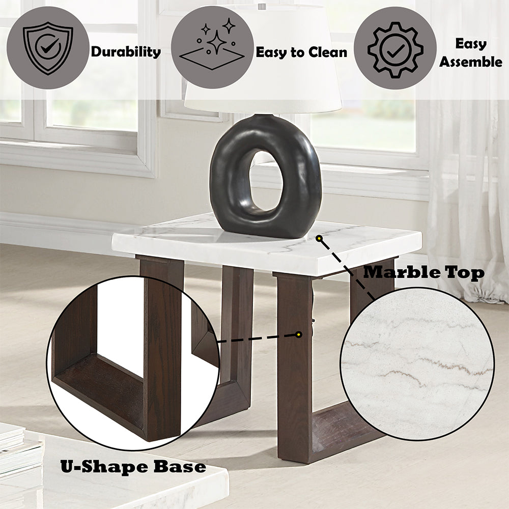 ACME Edwyn Natural Marble Top & Espresso End Table with Natural Marble Top Model LV03206