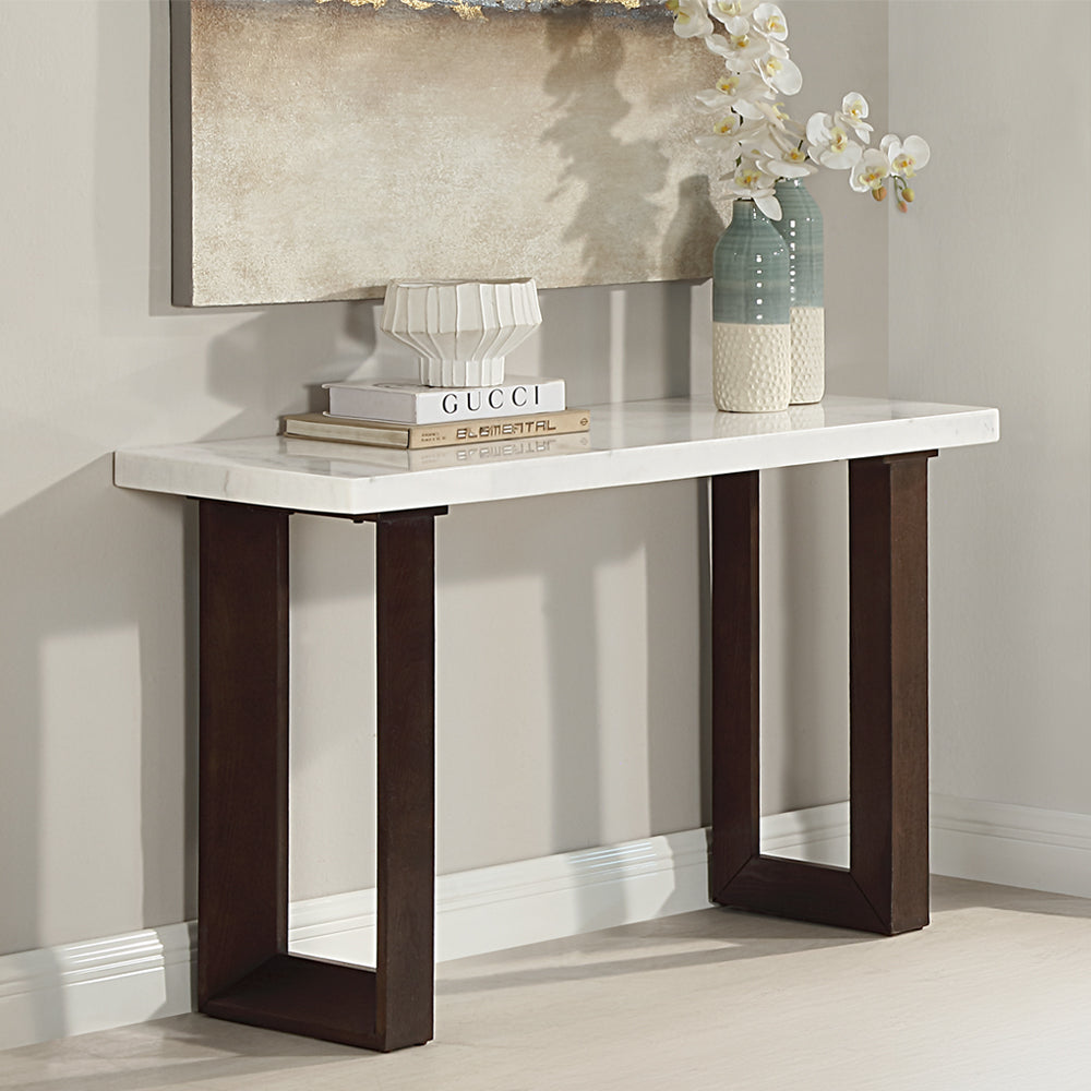ACME Edwyn Natural Marble Top & Espresso Sofa Table with Natural Marble Top Model LV03207