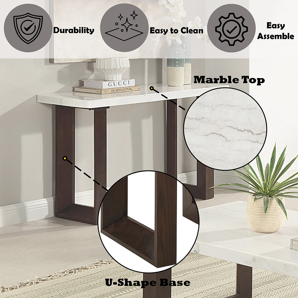 ACME Edwyn Natural Marble Top & Espresso Sofa Table with Natural Marble Top Model LV03207