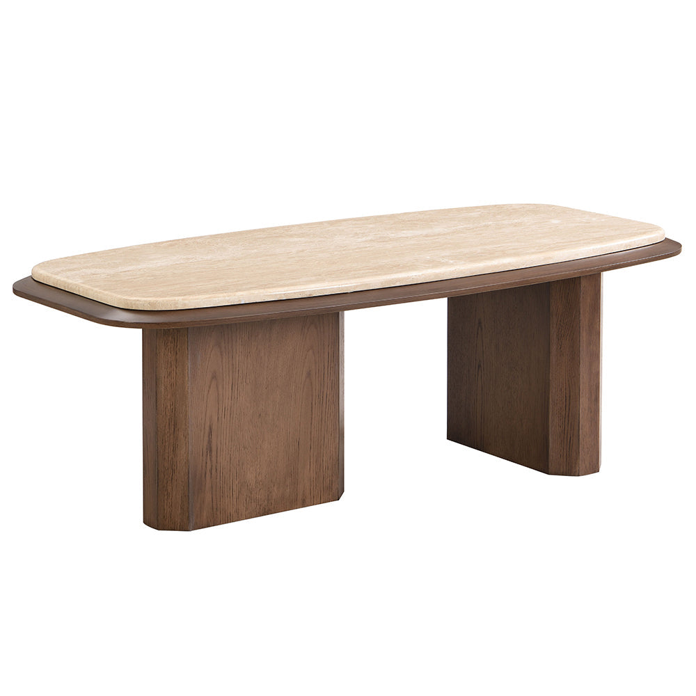 ACME Kasha Travertine Top & Walnut Coffee Table Model LV03325