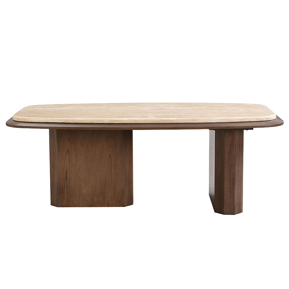 ACME Kasha Travertine Top & Walnut Coffee Table Model LV03325
