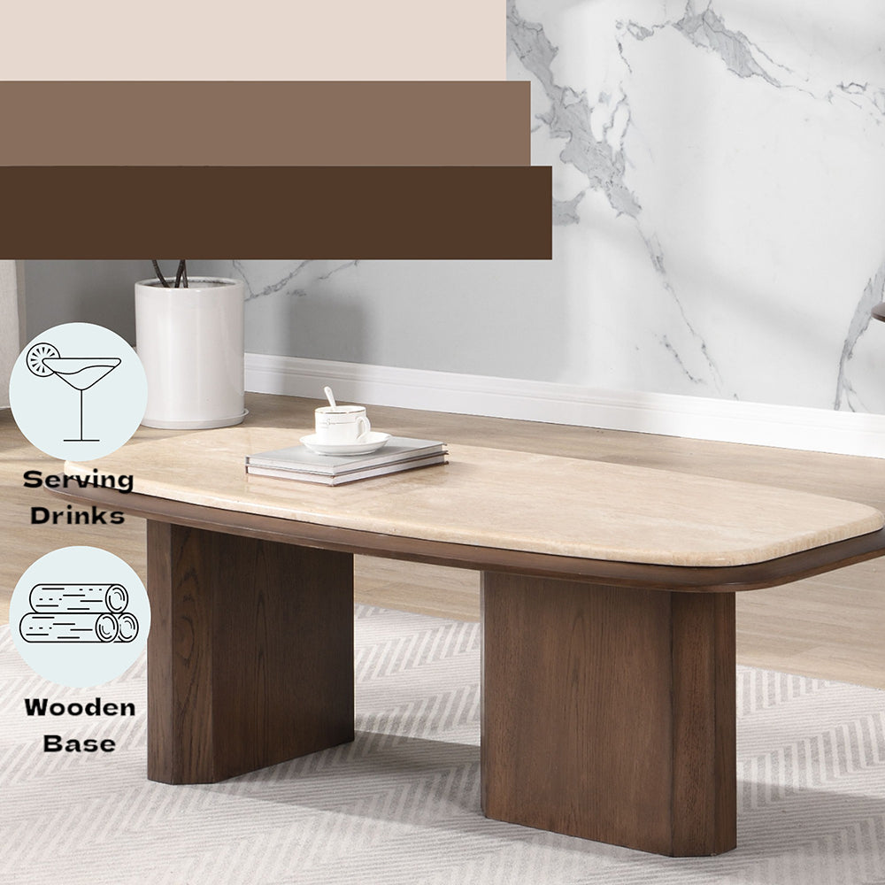 ACME Kasha Travertine Top & Walnut Coffee Table Model LV03325