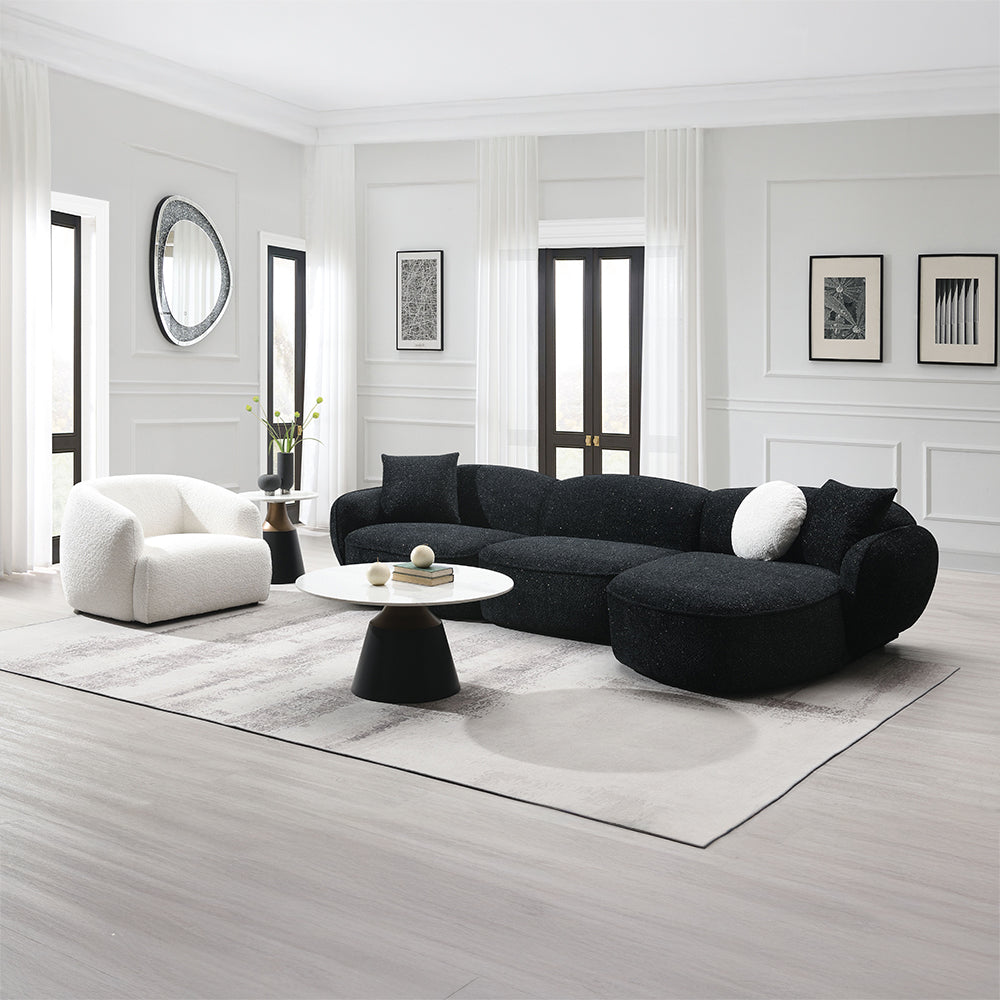 ACME Lucifer Black & White Shimmer Chenille Sectional Sofa with 3 Pillows Model LV03525