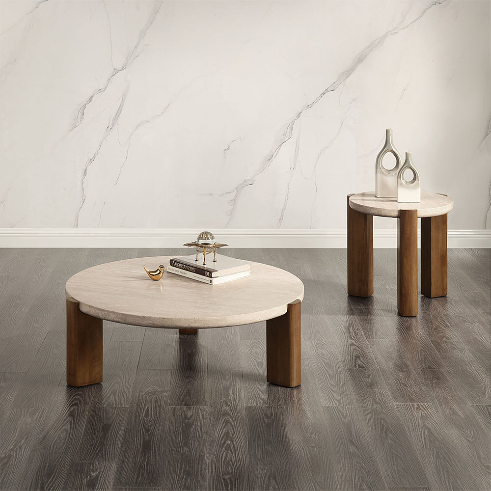 ACME Leonardo Travertine Top & Dark Oak Coffee Table Model LV03665