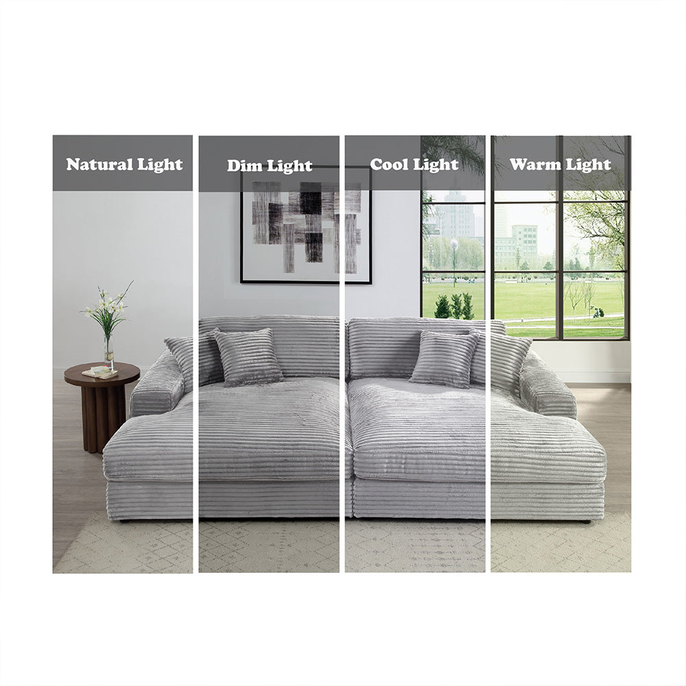 ACME Hilde Lighr Gray Cordoury Sectional Sofa with 4 Pillows Model LV03680