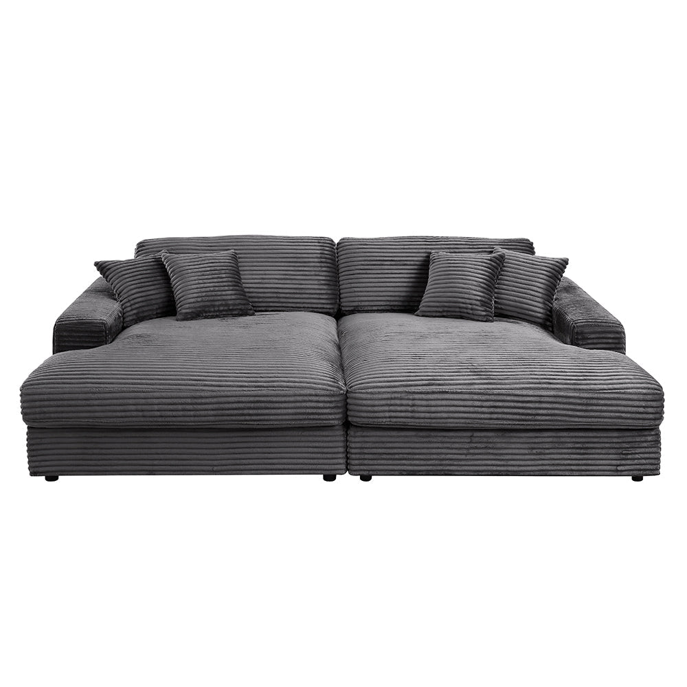 ACME Hilde Dark Gray Cordoury Sectional Sofa with 4 Pillows Model LV03690